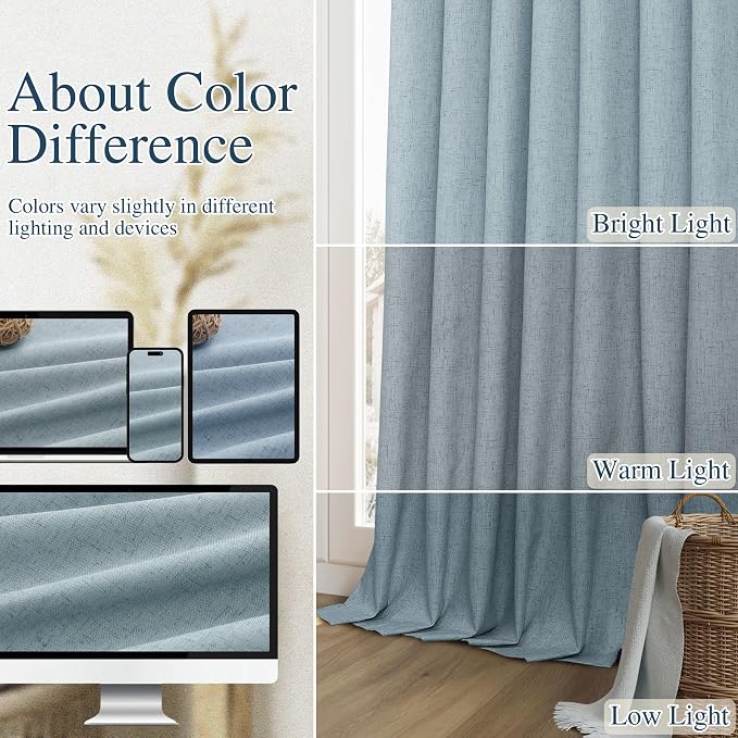 Guken Blue 100% Blackout Linen Curtains 84 Inch Length 2 Panels Set - Image 7