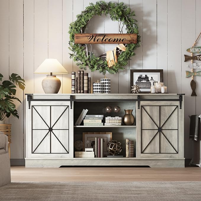Farmhouse TV Stand for 65/60/55 Inch Tvs, Rustic Entertainment Center - Image 6