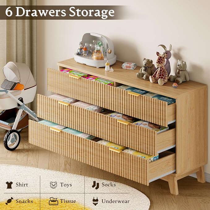 BORNOON 53" Long Dresser for Bedroom, 6-Drawer Dresser - Image 6