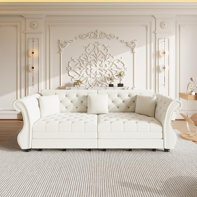 97.6" Oversized Pull Out Sofa Bed, Chesterfield Velvet Sleeper Sofa Couch - Image 6