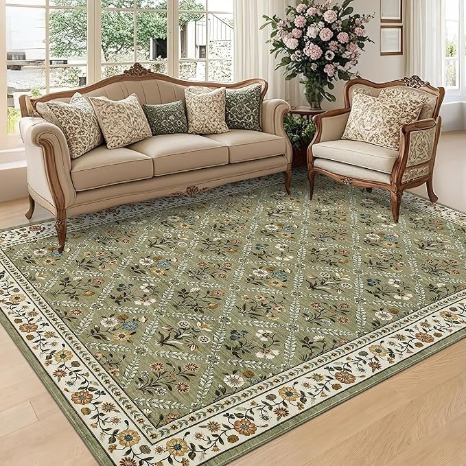 Large Entryway Rug 3x5 Floral Washable Area Rugs Vintage Soft Non-Slip Small by GarveeHome