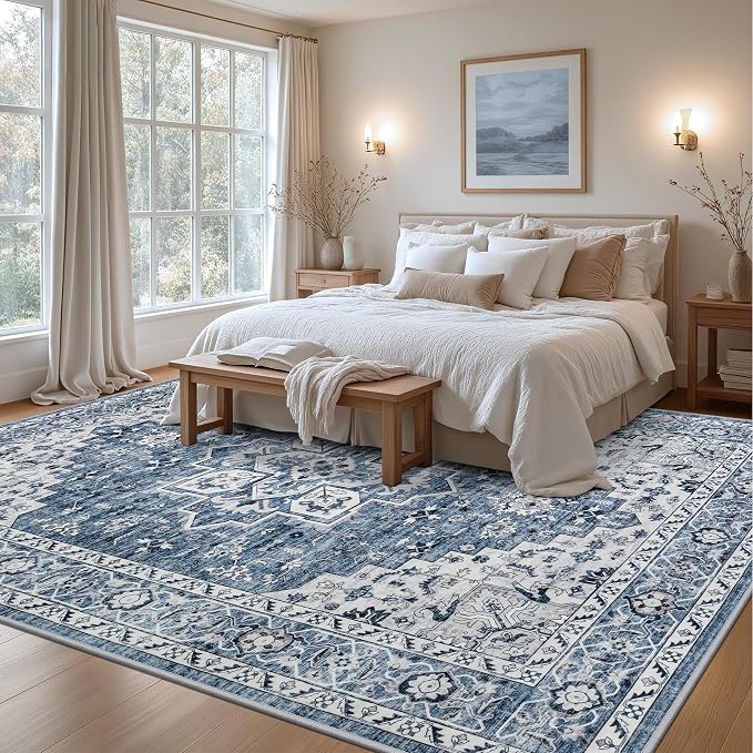 Area Rugs 10x12 Living Room Rug: Washable Rug Soft Vintage Boho Medallion - Image 3