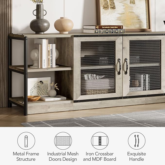 GarveeHome TV Stand for 65+ Inch TV, Rustic Entertainment Center TV Media - Image 4
