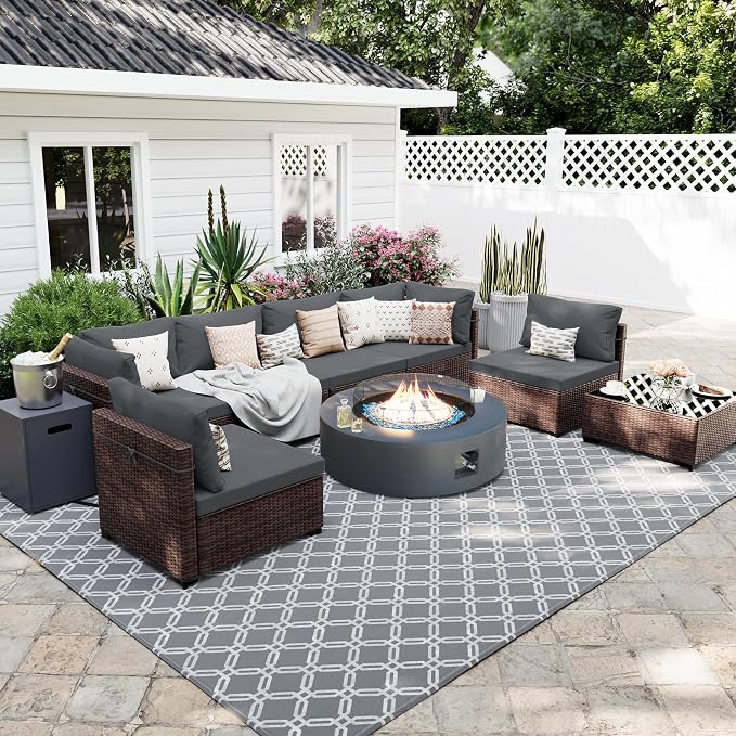 UPHA 9 Pieces Patio Furniture Sets, Wicker Outdoor Sectional Sofa Couch by UPHA