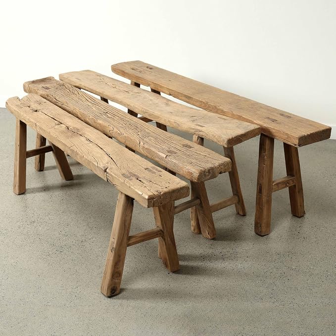 Artissance 20" H Vintage Noodle Bench 5-5.5ft Long Weathered Natural - Image 4