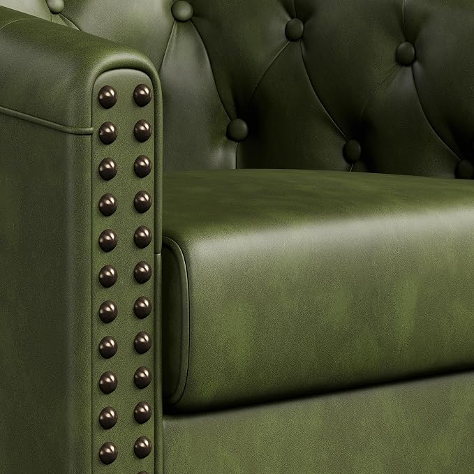 Swivel Barrel Accent Chair, Round Nailhead Faux Leather Living Room Arm Chairs - Image 8