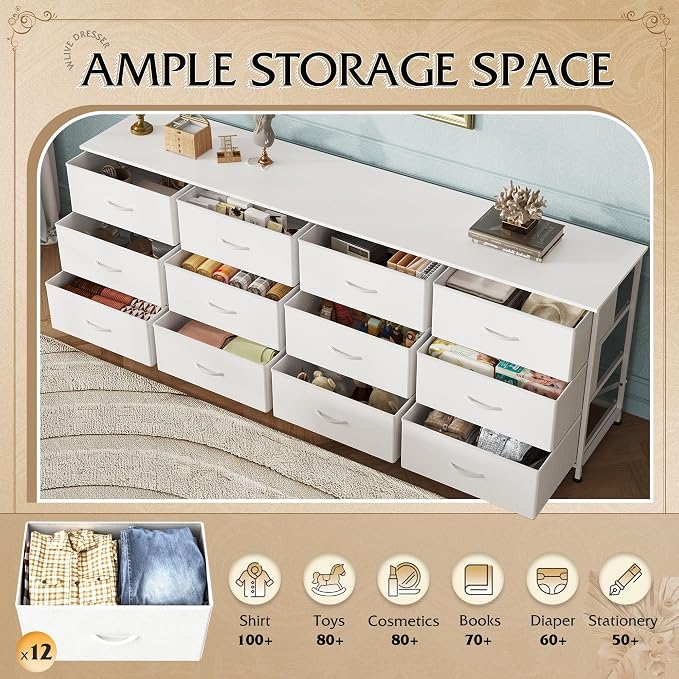 WLIVE 75.5'' White Dresser for Bedroom, TV Stand for 85, 65 Inch TV, 12 Drawer - Image 5