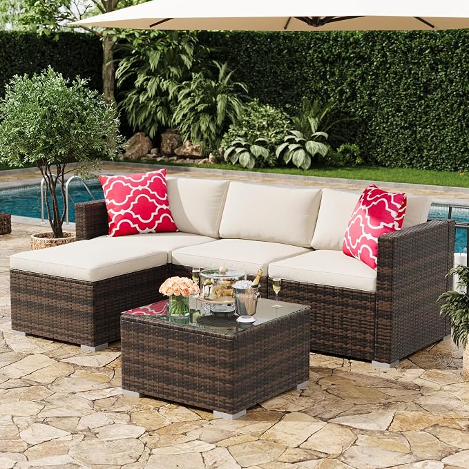 5-Piece Outdoor Sectional Sofa Set, All-Weather PE Rattan Patio Furniture by Unknown