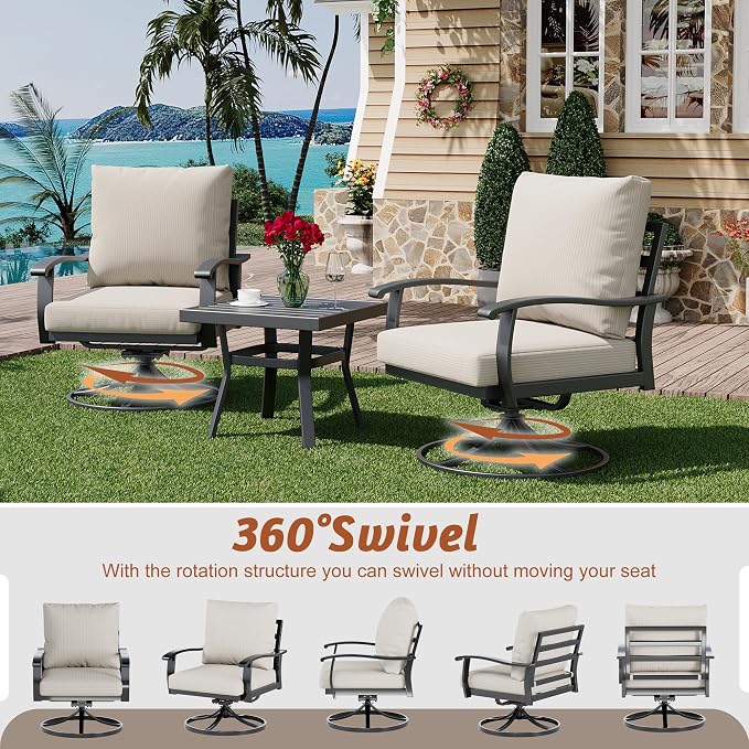 HOMREST Patio Furniture Sets 7 PCS Outdoor Metal Conversation Sets, 360 Degree - Image 2