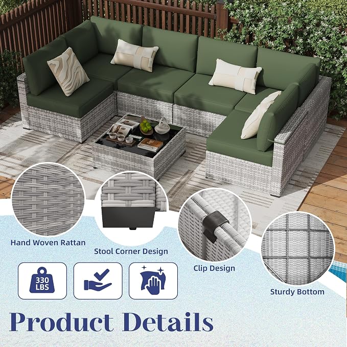 KIGOTY Patio Furniture Set, 7 Pieces Modular Outdoor Sectional Sofa, PE Rattan - Image 4