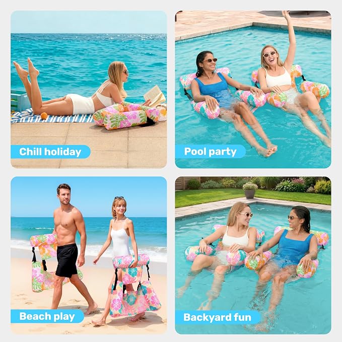 SLOOSH Inflatable Pool Floats Adult, 2 Packs Floating Lounge Chairs, Blow up - Image 7