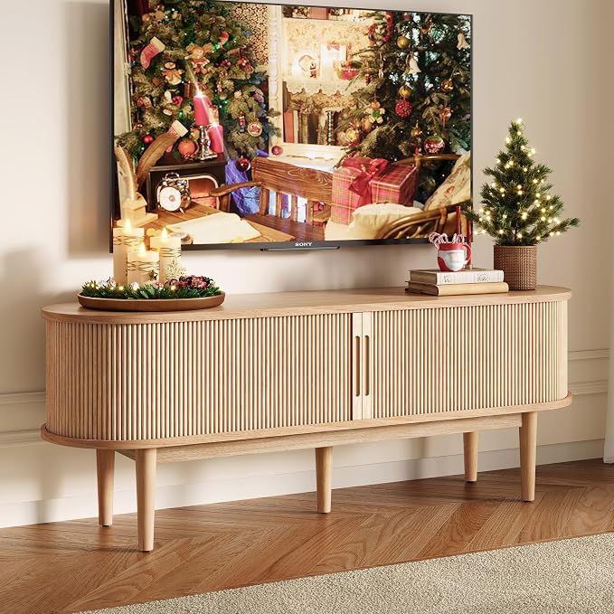 LINSY Home TV Stand for 65" TV, Mid-Century Modern 58" Entertainment Center by LINSYHOME