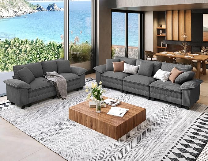 SUNSHINE VALLEY Sofa and Loveseat Set, Oversized Corduroy Modular Love seat and by SUNSHINEVALLEY