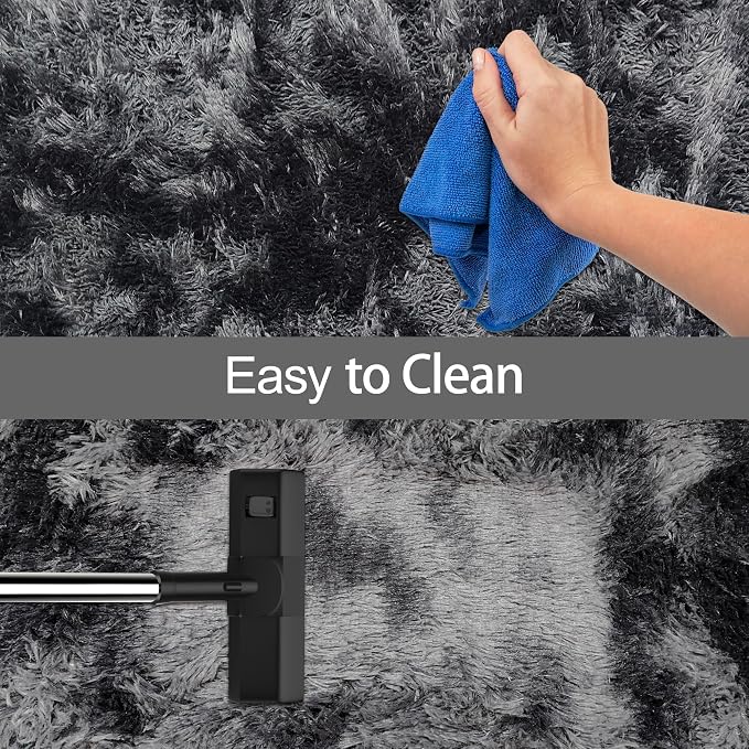 Tie-Dyed Runner Rug for Bedroom Black Grey 2x8ft Fluffy Area Rug Bedside Runner - Image 7