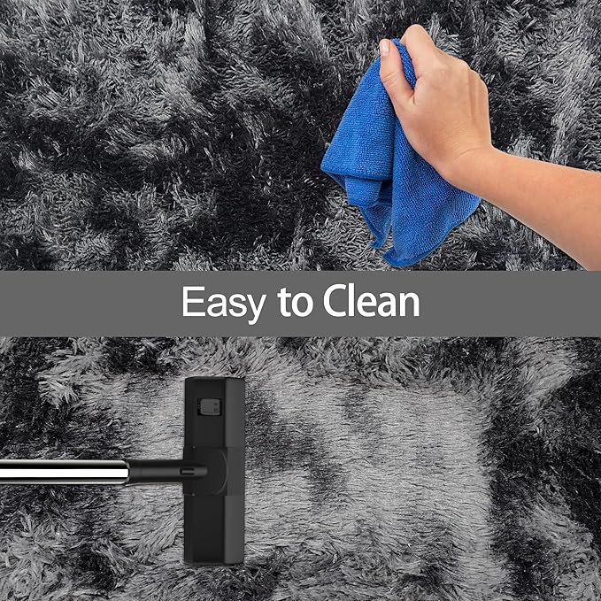 Tie-Dyed Runner Rug for Bedroom Black Grey 3x10ft Fluffy Area Rug Bedside - Image 7