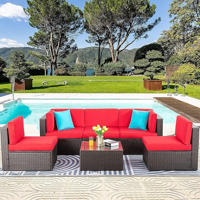 Vongrasig 6 Pieces Patio Furniture Set, Outdoor Sectional Sofa Couch, All - Image 6