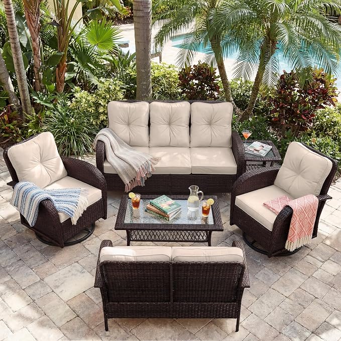 UPHA 6 Pieces Patio Furniture Sets, Wicker Outdoor Sofa Set - Image 5