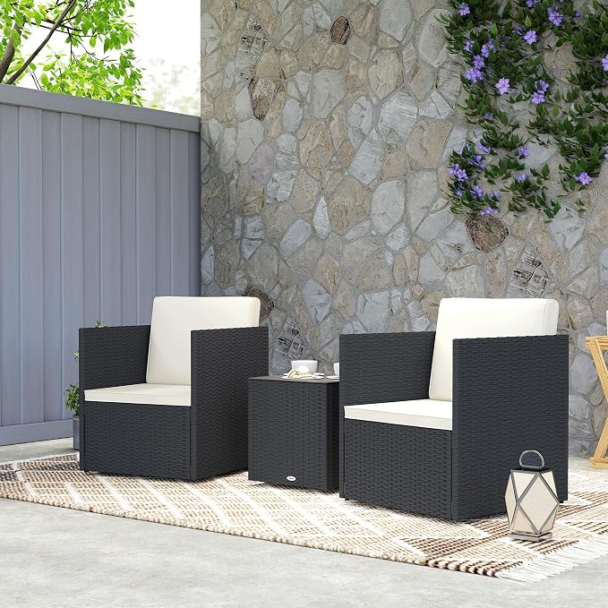 Outsunny 3 Piece Patio Furniture Set, Folding Outdoor Wicker Bistro Set - Image 9