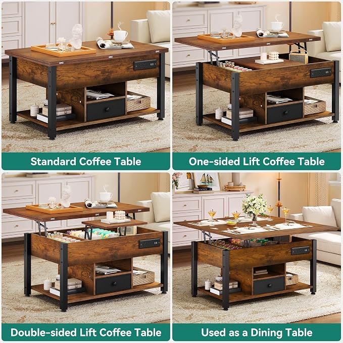 YITAHOME 4-in-1 Lift Top Coffee Table - Image 4