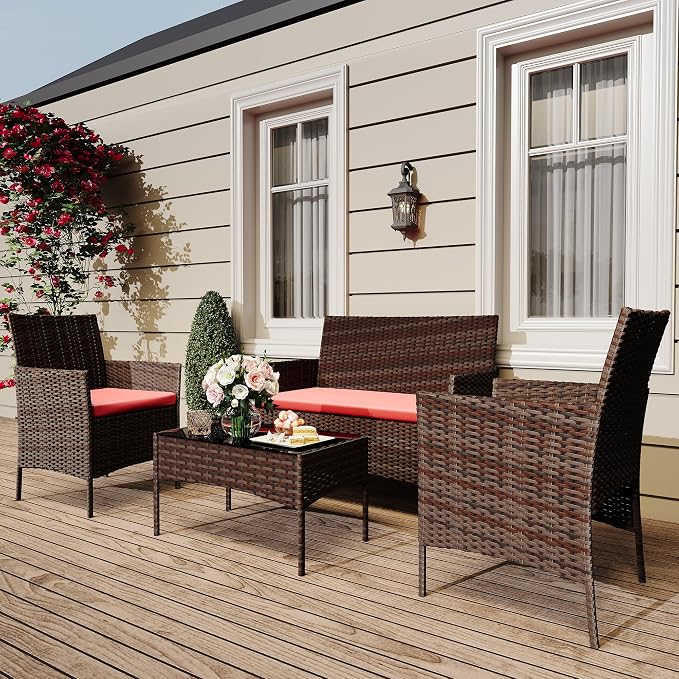 GarveeLife 4-Piece Patio Furniture Set, Rattan Outdoor Furniture - Image 7