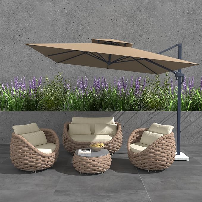 TWT Patio Furniture Sofa Set 4 Pieces Aluminum Outdoor Furniture w/25.6in - Image 6