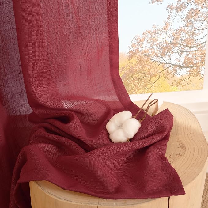 BGment Burgundy Linen Curtains 90 Inch Length - Image 7