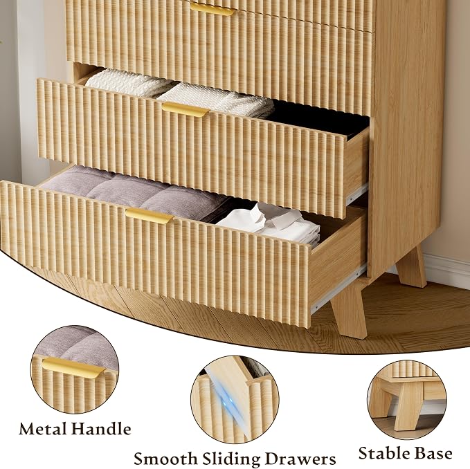 BORNOON 39" Tall Dresser for Bedroom, 4-Drawer Fluted Chest of Drawers - Image 5