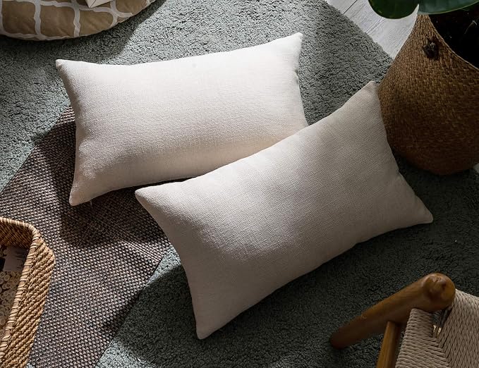 Stellhome Rectangle Burlap Throw Pillow Covers Solid Farmhouse Linen Pillowcase - Image 3