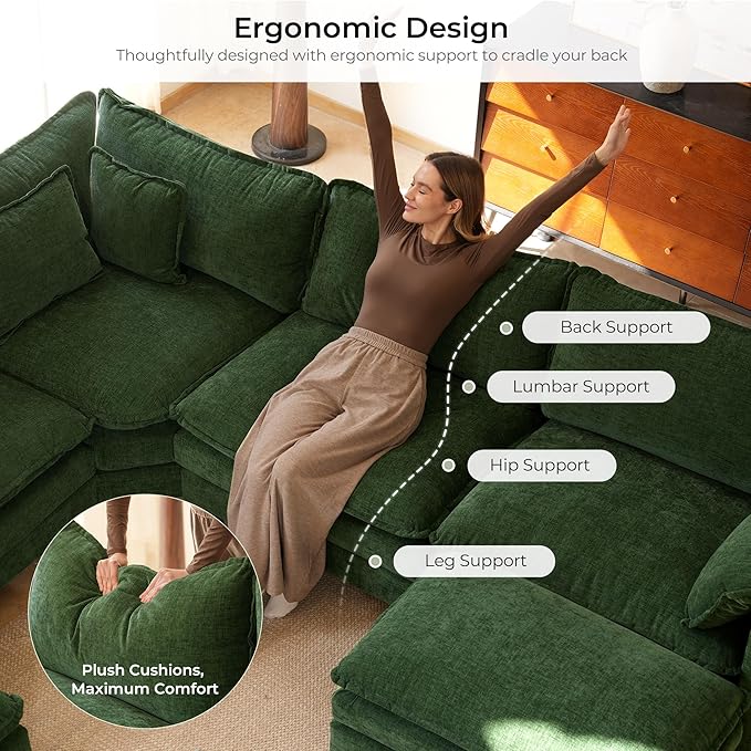 ELUCHANG 150" Oversized V-Shaped Cloud Couch Modular Sectional Sofa - Image 5