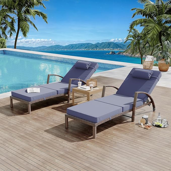 GarveeLife 2-Piece Rattan Patio Folding Chaise Lounge, 5-Position Adjustable by GarveeLife