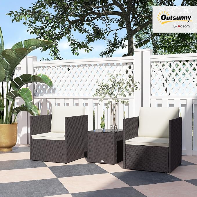 Outsunny 3 Piece Patio Furniture Set, Folding Outdoor Wicker Bistro Set - Image 2