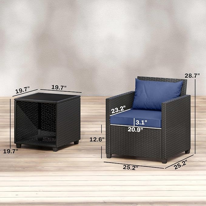 Outsunny 3 Piece Patio Furniture Set, Wicker Outdoor Bistro Set - Image 7