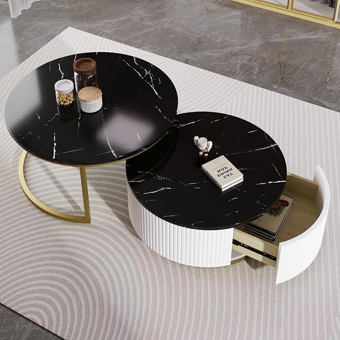 27.6" Modern Round Nesting Coffee Table Fluted - Image 4