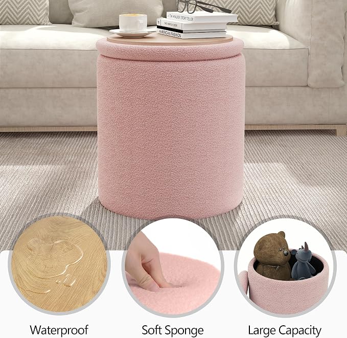 Cmishe Ottoman Poufs with Storage, Soft Upholstered Vanity Stool - Image 3