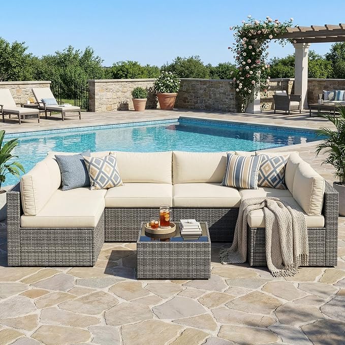 Wisteria Lane 7 Pieces Outdoor Patio Furniture Set, Wicker Outdoor Patio - Image 9