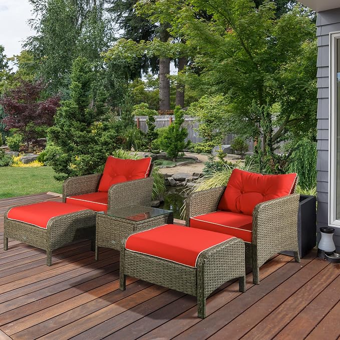 Outsunny 5 Pieces Rattan Wicker Lounge Chair Outdoor Patio Conversation Set - Image 2