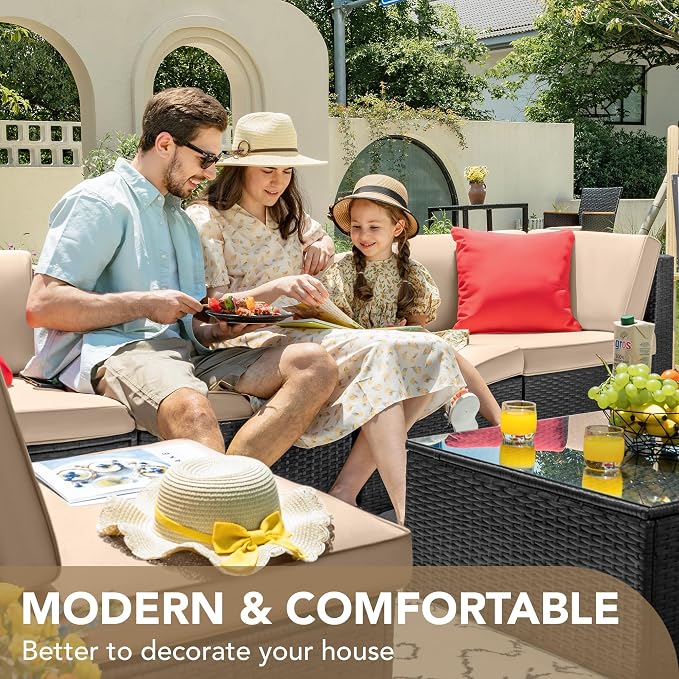 Devoko 7 Pieces Outdoor Sectional Sofa Patio Furniture Sets Manual Weaving - Image 3