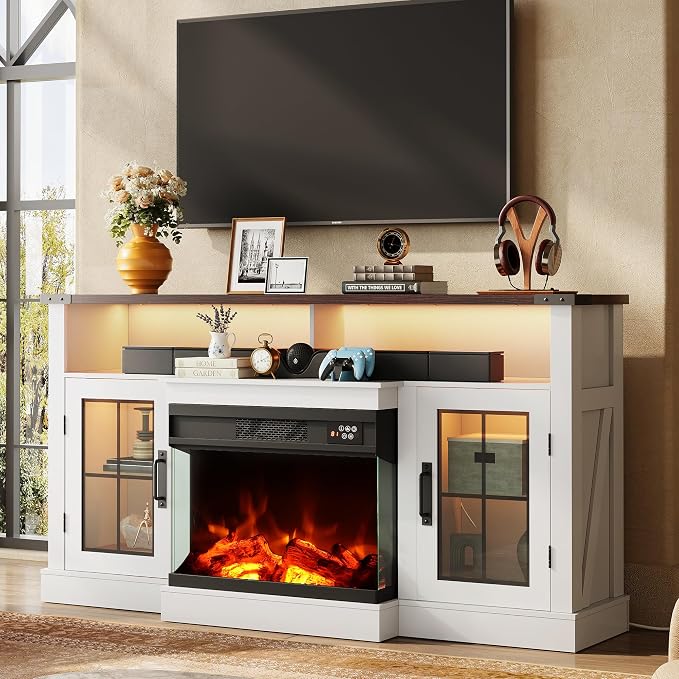 WLIVE 3-Sided Glass Electric Fireplace TV Stand - Image 2
