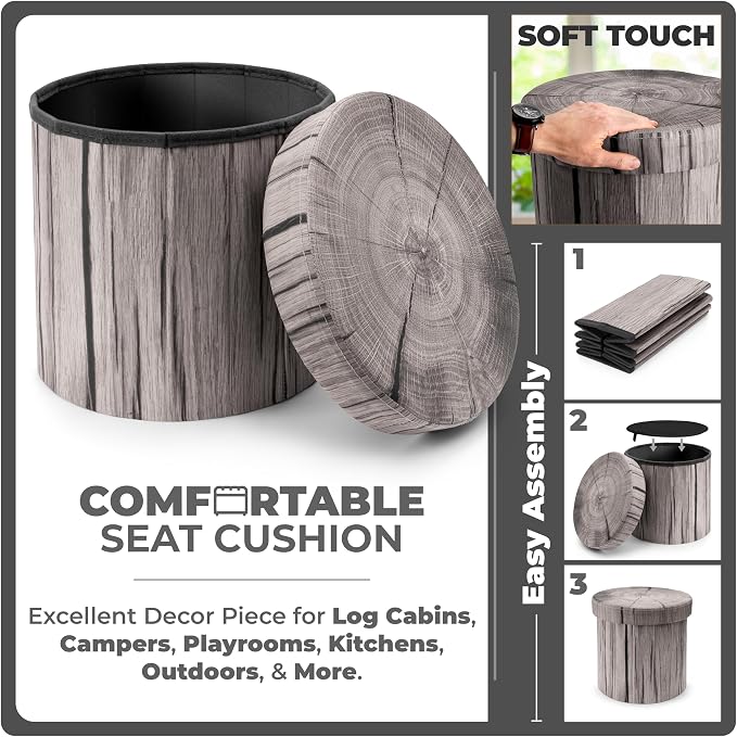 Sorbus Tree Stump Stool, Storage Ottoman 15 Inch Fake Tree Stumps Log Stool - Image 6