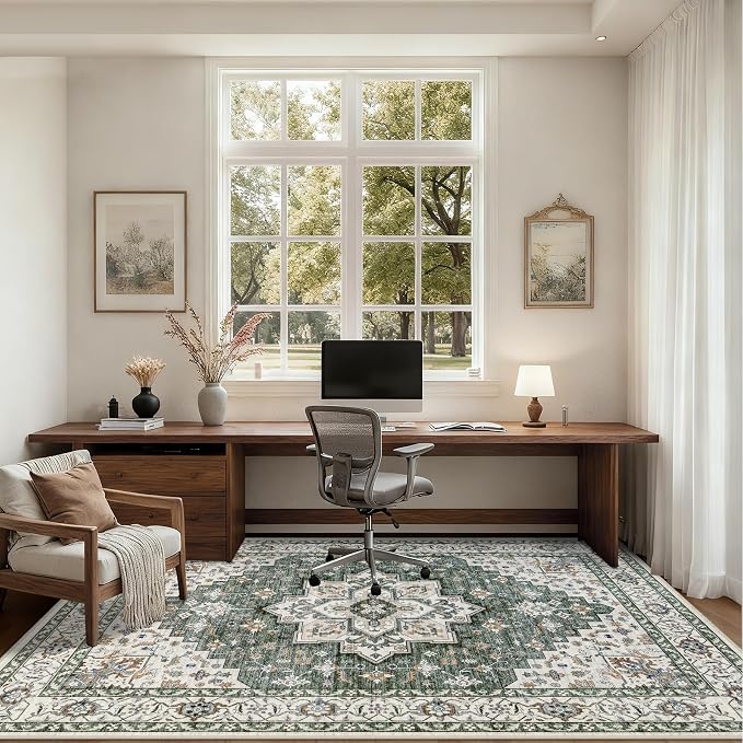 3x5 Area Rugs Living Room Rug: Washable Vintage Boho Medallion Rug No Slip - Image 5