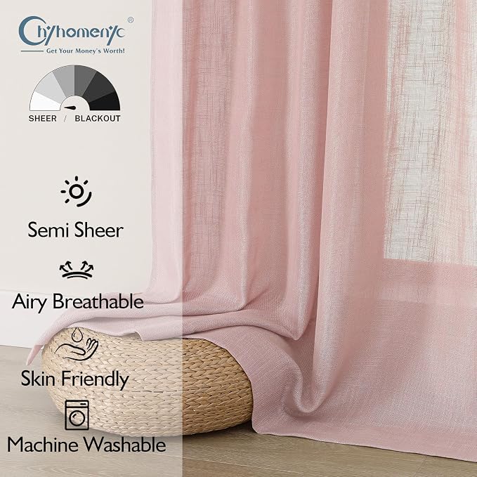 Chyhomenyc Rose Pink Semi Sheer Curtains 36 Inch Length, Light Filtering Faux - Image 2