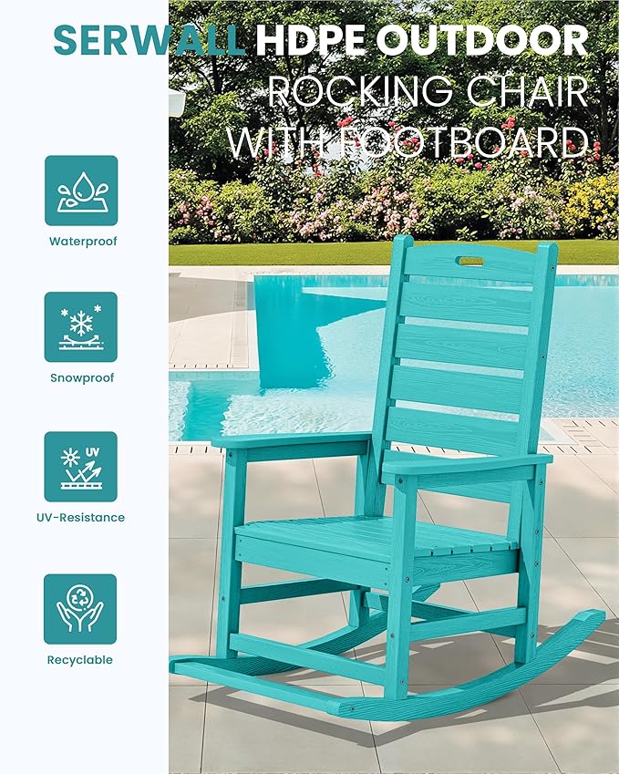 SERWALL Outdoor Rocking Chair Set of 2, Oversized HDPE Patio Rocking Chair - Image 4