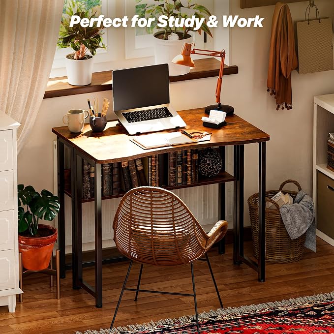 Huuger Folding Desk with Storage Shelf, 31.5 Inch Foldable Computer Table - Image 8