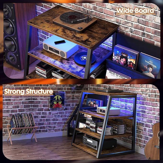 AV Media Stand with Outlets, Stereo Stands and Racks with Vinyl Storage - Image 5