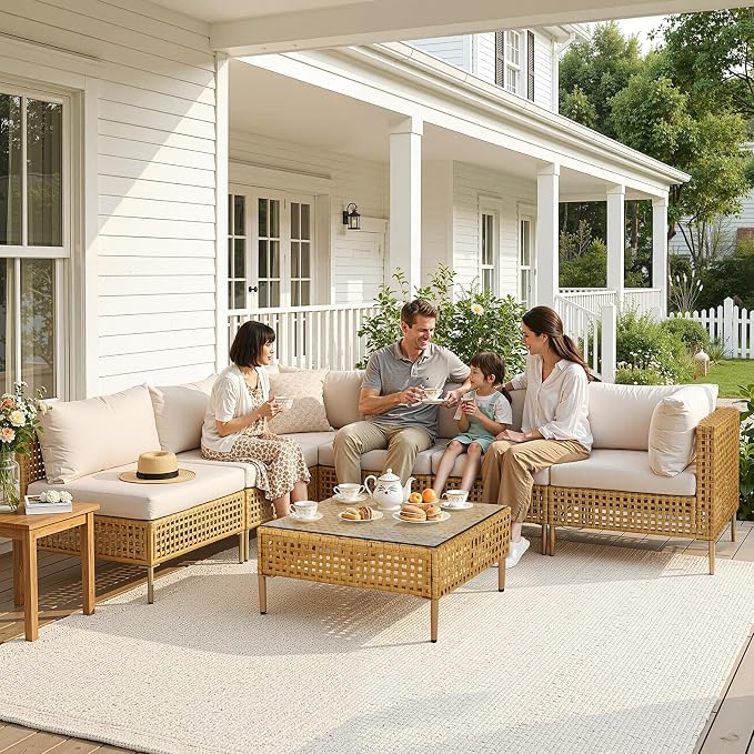VINGLI 7 Piece Patio Sectional Furniture Set, Wicker Outdoor Furniture - Image 7