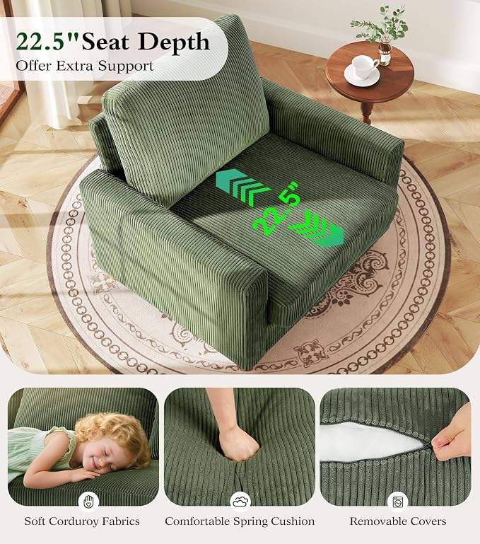 Kidirect 35.5in Corduroy Sofa Accent Chair, Tool-Free Setup Living Room Couch - Image 4