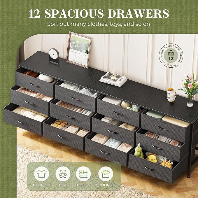 Huuger 70 Inch Black Dresser for Bedroom, TV Stand for 65, 80 Inch TV, 12 - Image 4