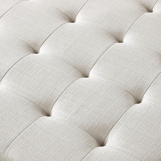 24KF Large Square Upholstered Tufted Linen Ottoman Coffee Table, Large Footrest - Image 5