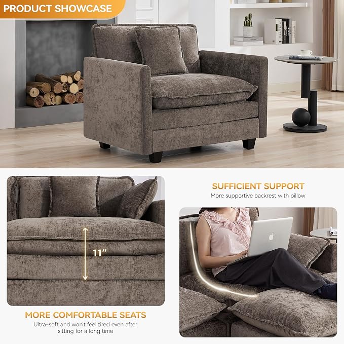 WUTUTUEE 41'' Modern Chenille Oversized Chair, Upholstered Accent Living Room - Image 3