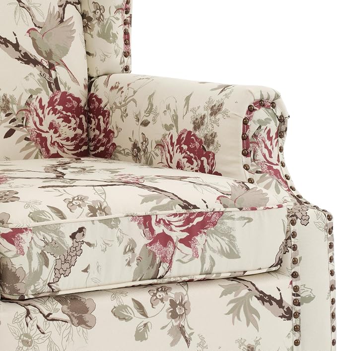 Pia Ricco Set of 2 Floral Accent Chairs, High Back Upholstered Armchairs - Image 5